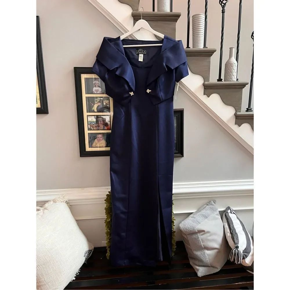 Alex Evenings Navy 2Pc. Formal Gown Dress sz 10 NWT